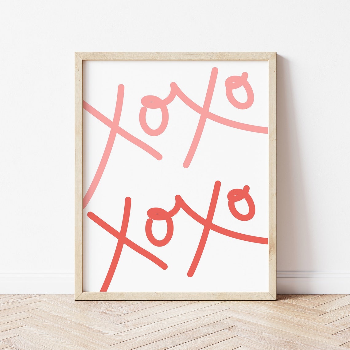 XOXO Handwritten Script Pink Red Minimalist Love Decor Wall Art - Image 3