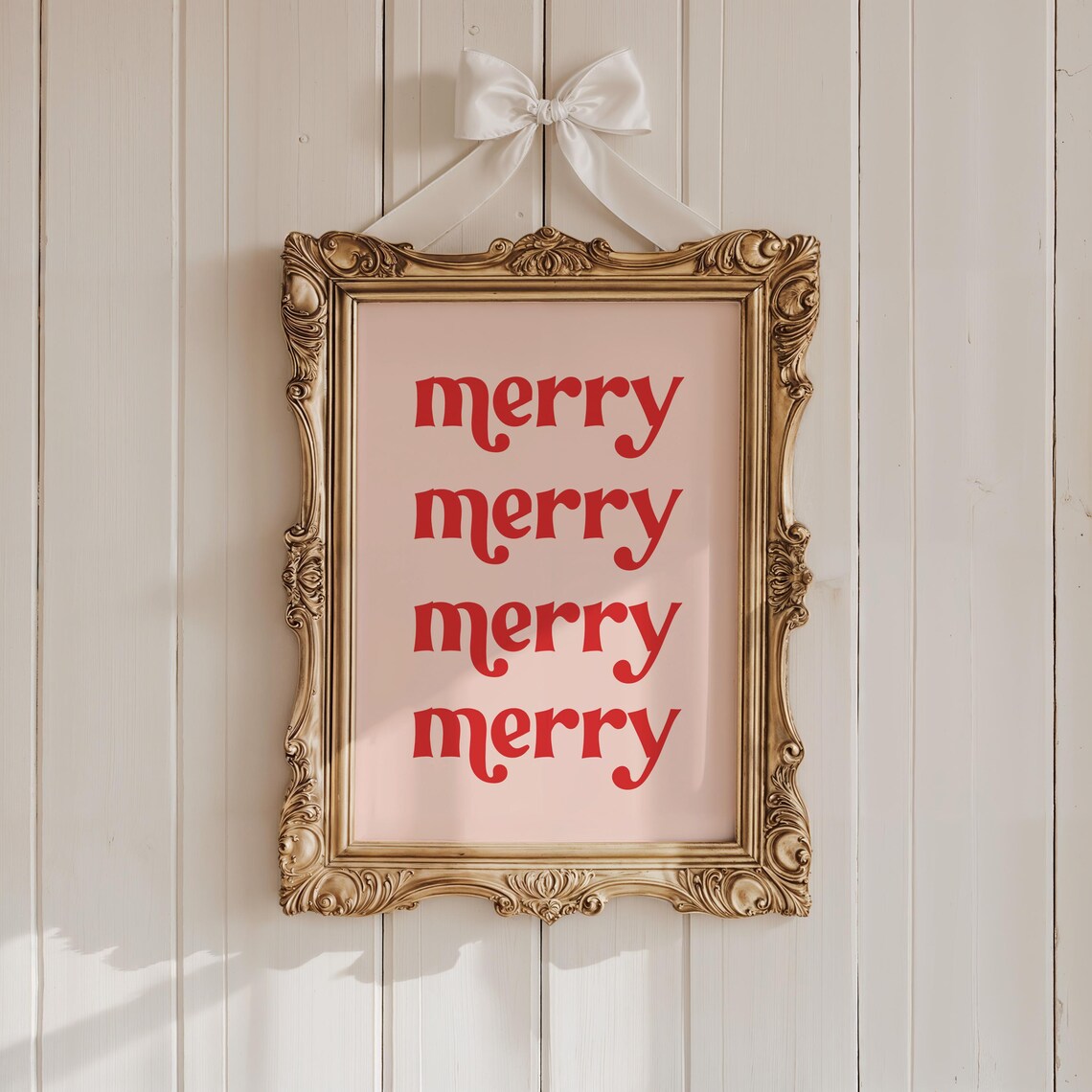 Merry Merry Merry Merry Red Retro Typography Christmas Wall Art - Image 2