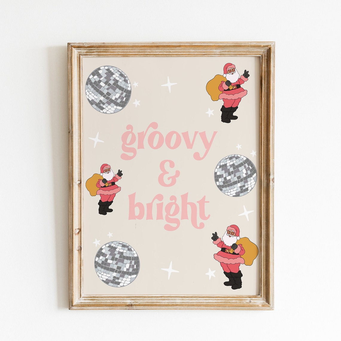 Groovy and Bright Disco Santa Christmas Retro Pink Holiday Poster - Image 3