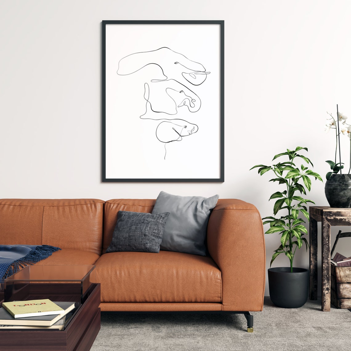 Continuous One Line Elephant Head Drawing Minimalist Art Print - Image 2