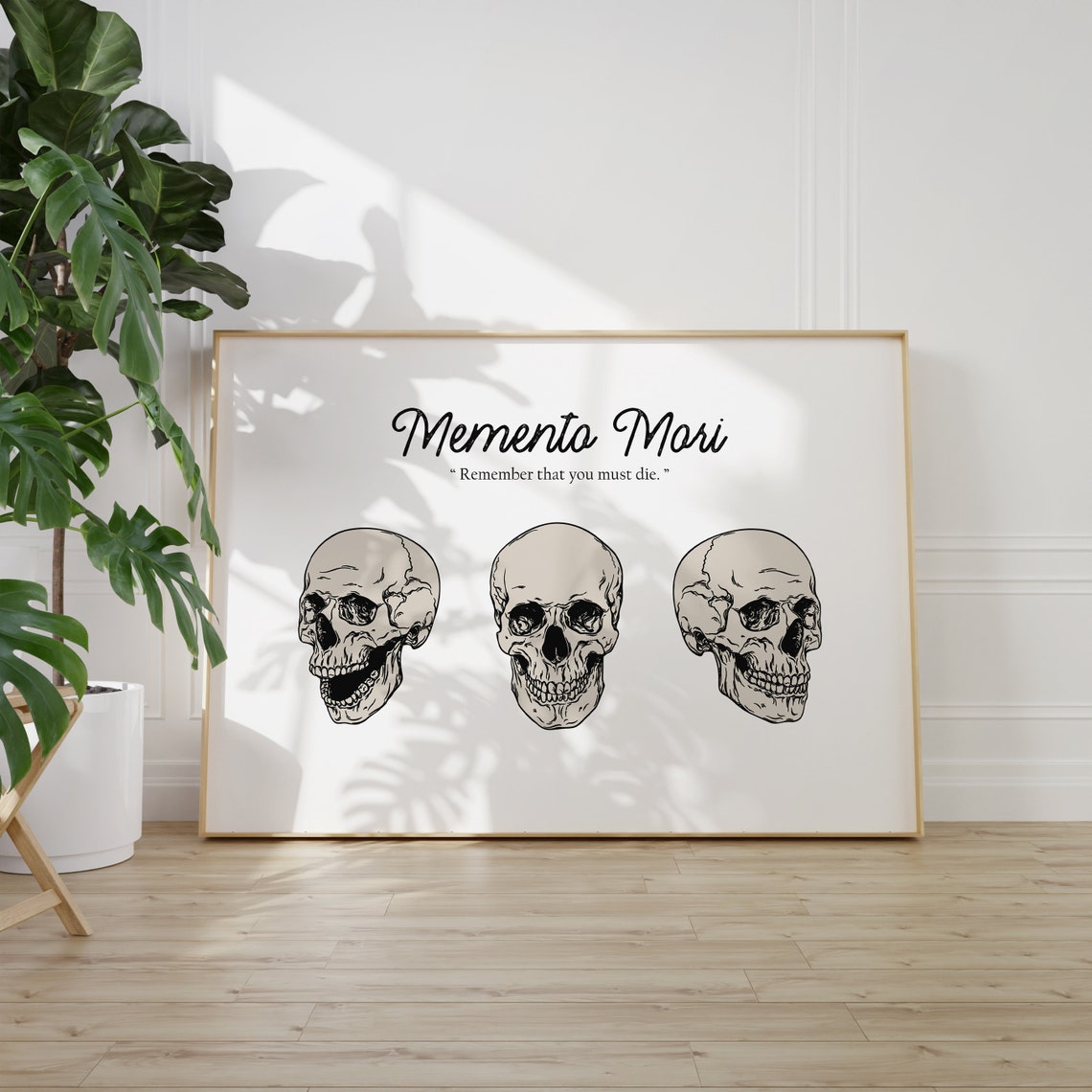 Memento Mori Three Skulls Latin Quote Dark Academia Gothic Art Poster - Image 2