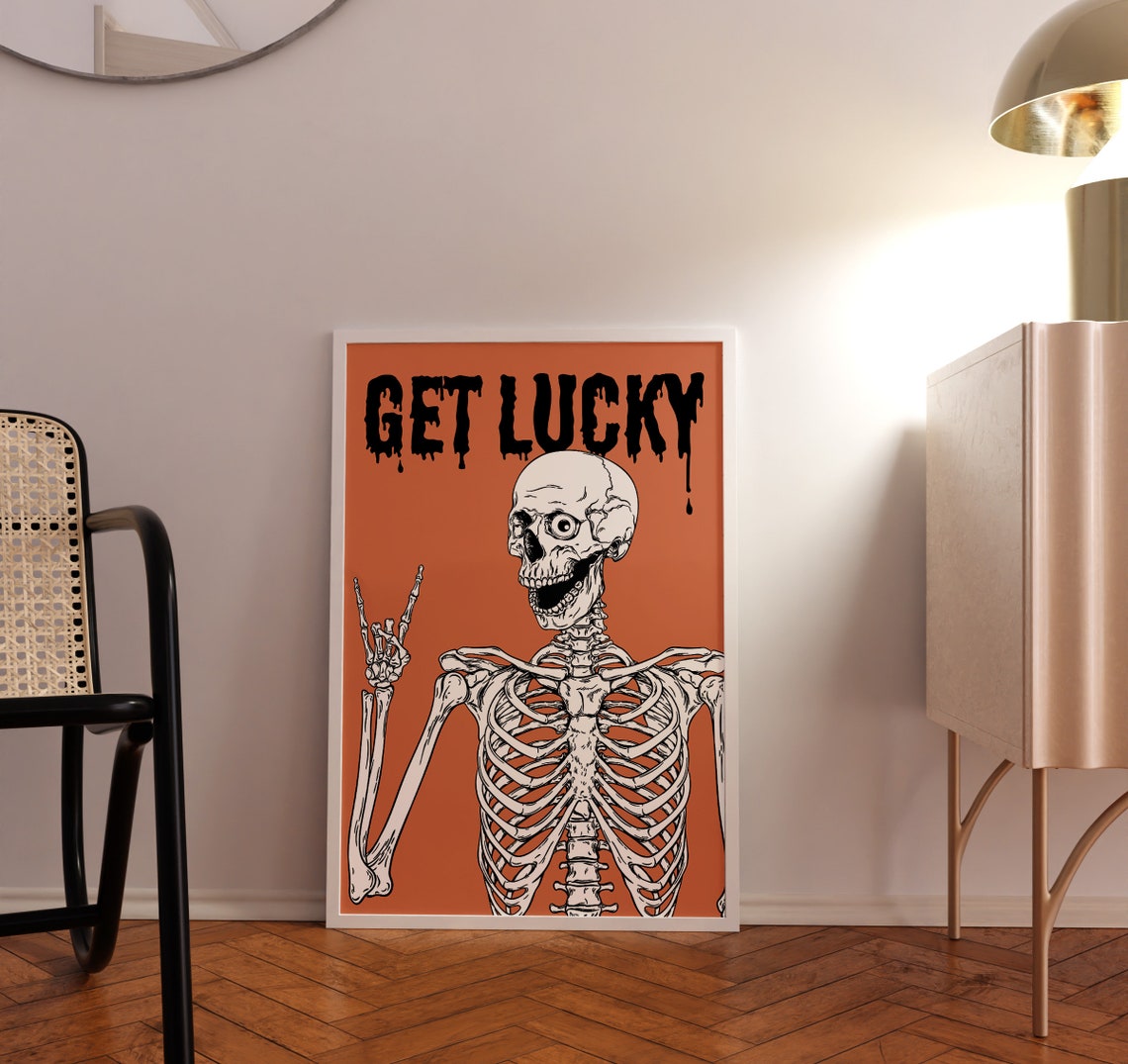 Get Lucky Skeleton Rock Hand Halloween Funny Skull Humor Art Poster - Image 4