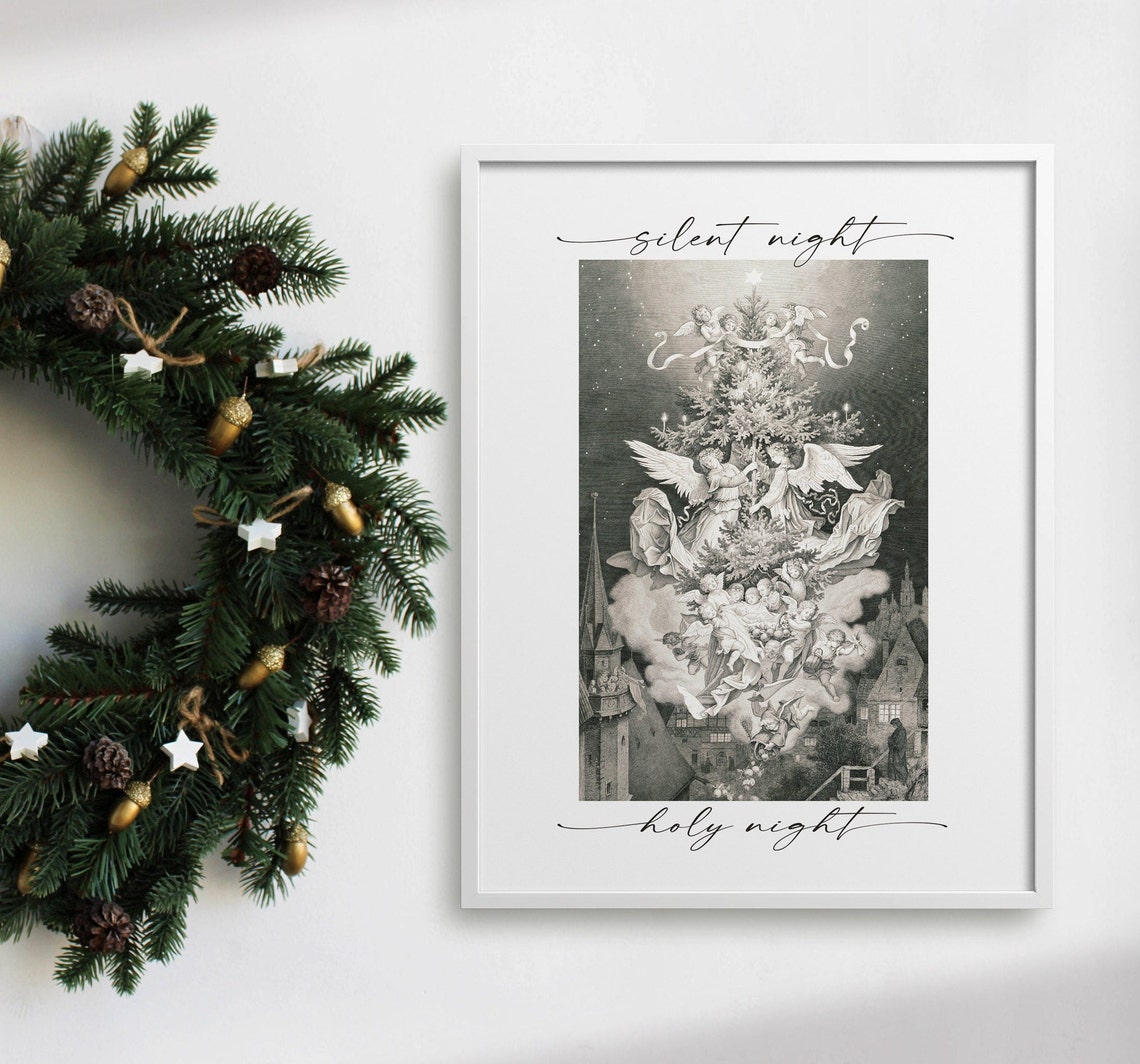 Silent Night Holy Night Vintage Angel Christmas Tree Wall Art - Image 4