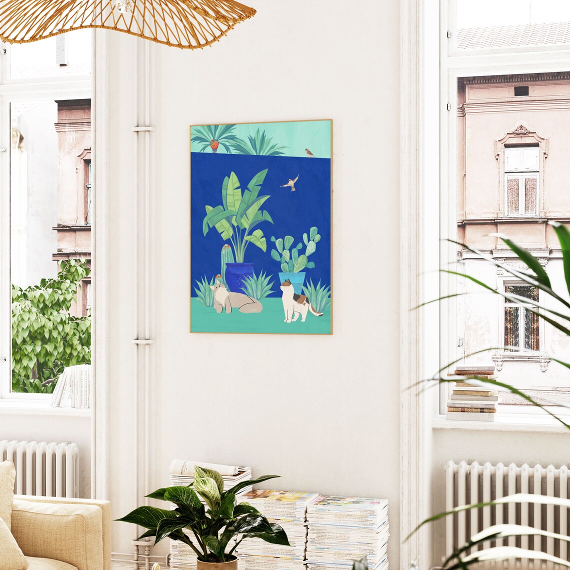 Cat Tropical Plant Art, Tropical Theme Poster - Image 2