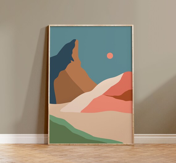 Boho Mountain Print Color Block Mountains Art Modern Landscape Art Abstract Landscape Poster Sun And Mountain Print