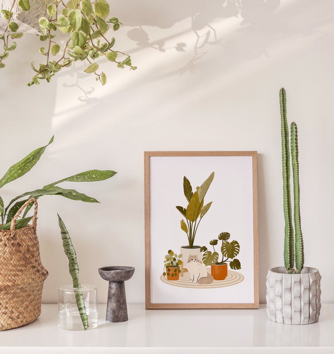 Boho Cat and Plant Art Print, Cat Wall Decor - Image 4