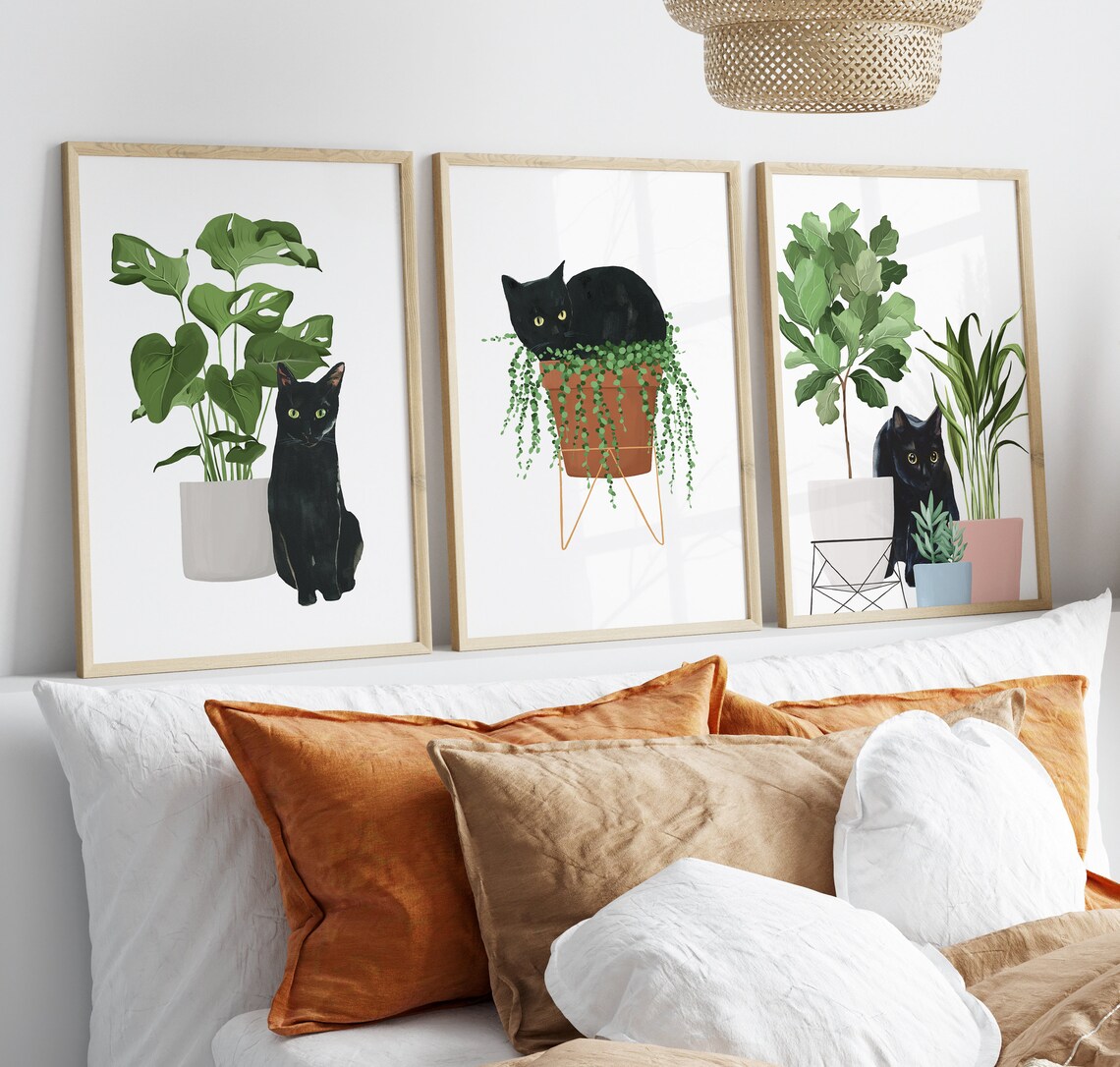 Black Cat Monstera Watercolor Cat Print, Art Poster - Image 2