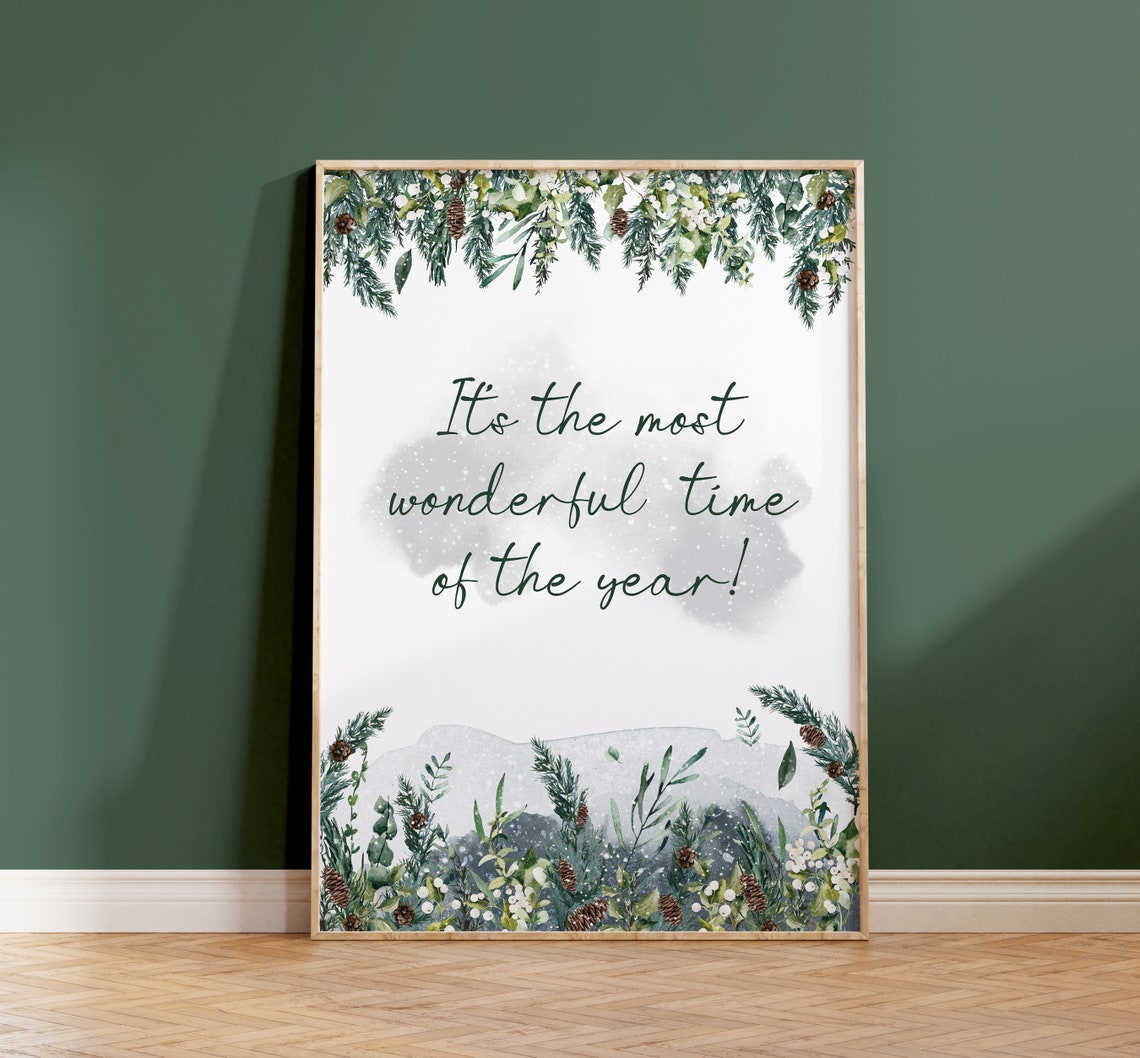 Its The Most Wonderful Time Botanical Christmas Quote Wall Art