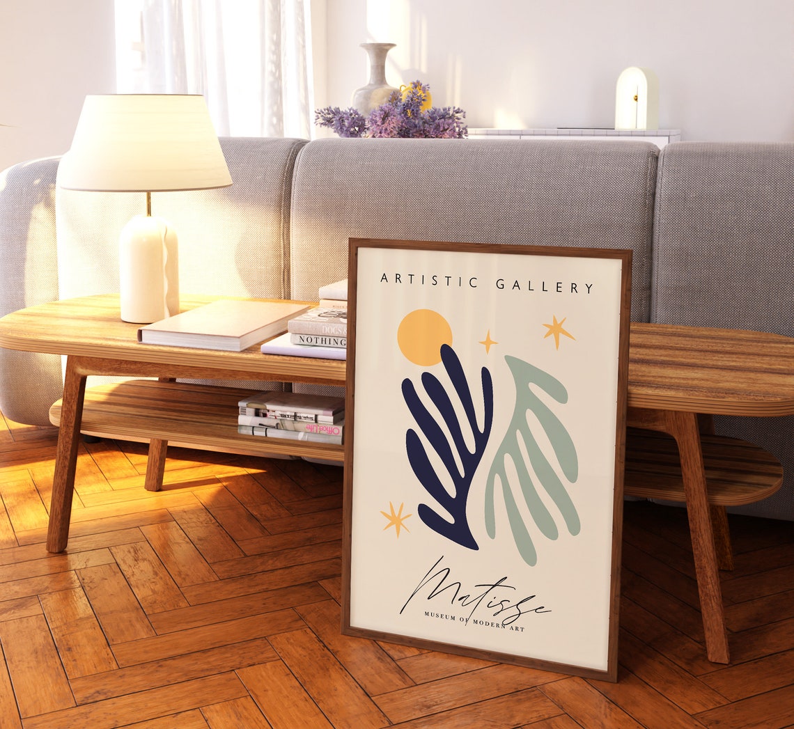 Matisse Navy Sage Coral Leaf Abstract Exhibition Gallery Art Poster - Image 3