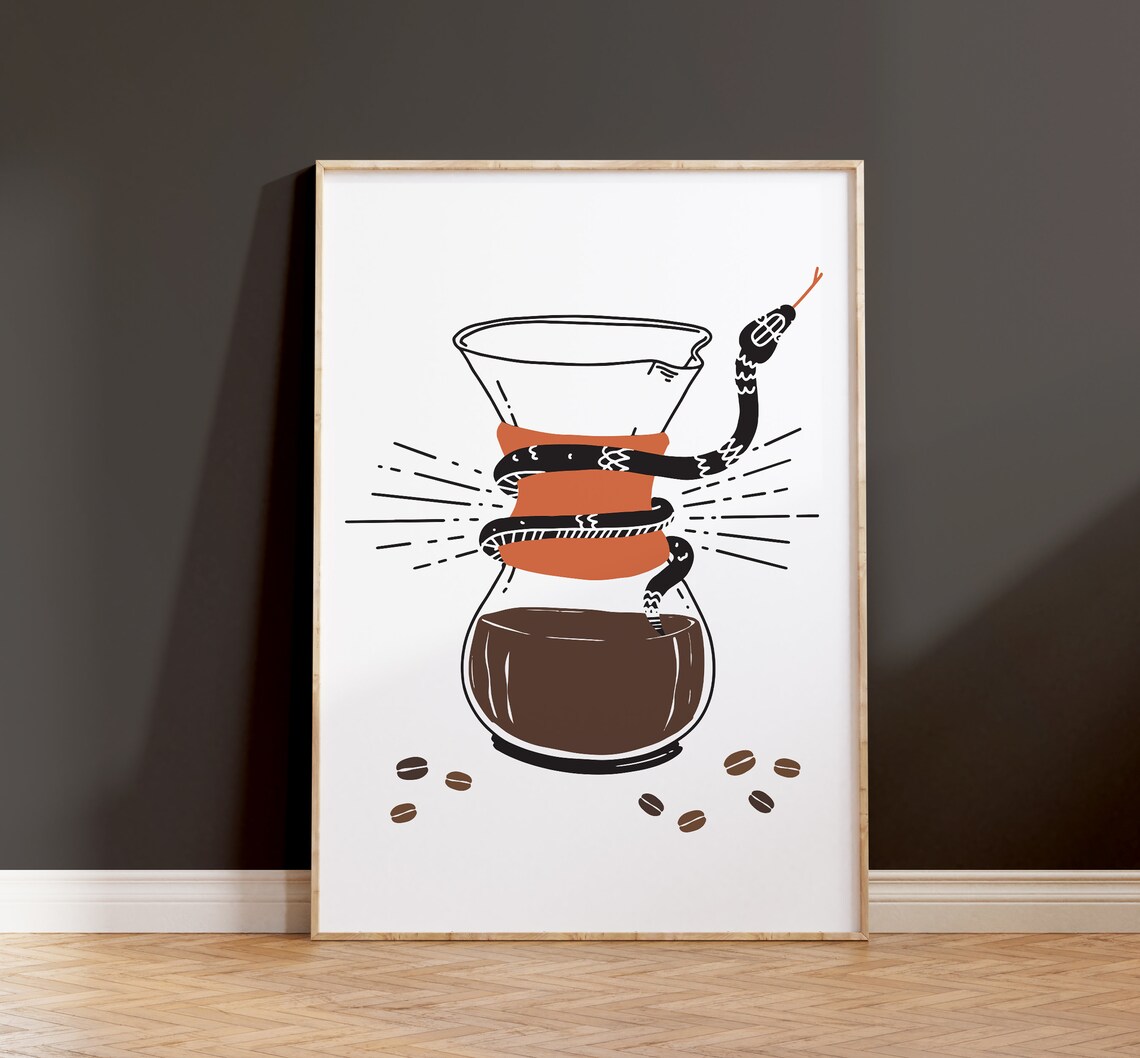 Hand Drip Coffee Snake Print, Halloween Poster