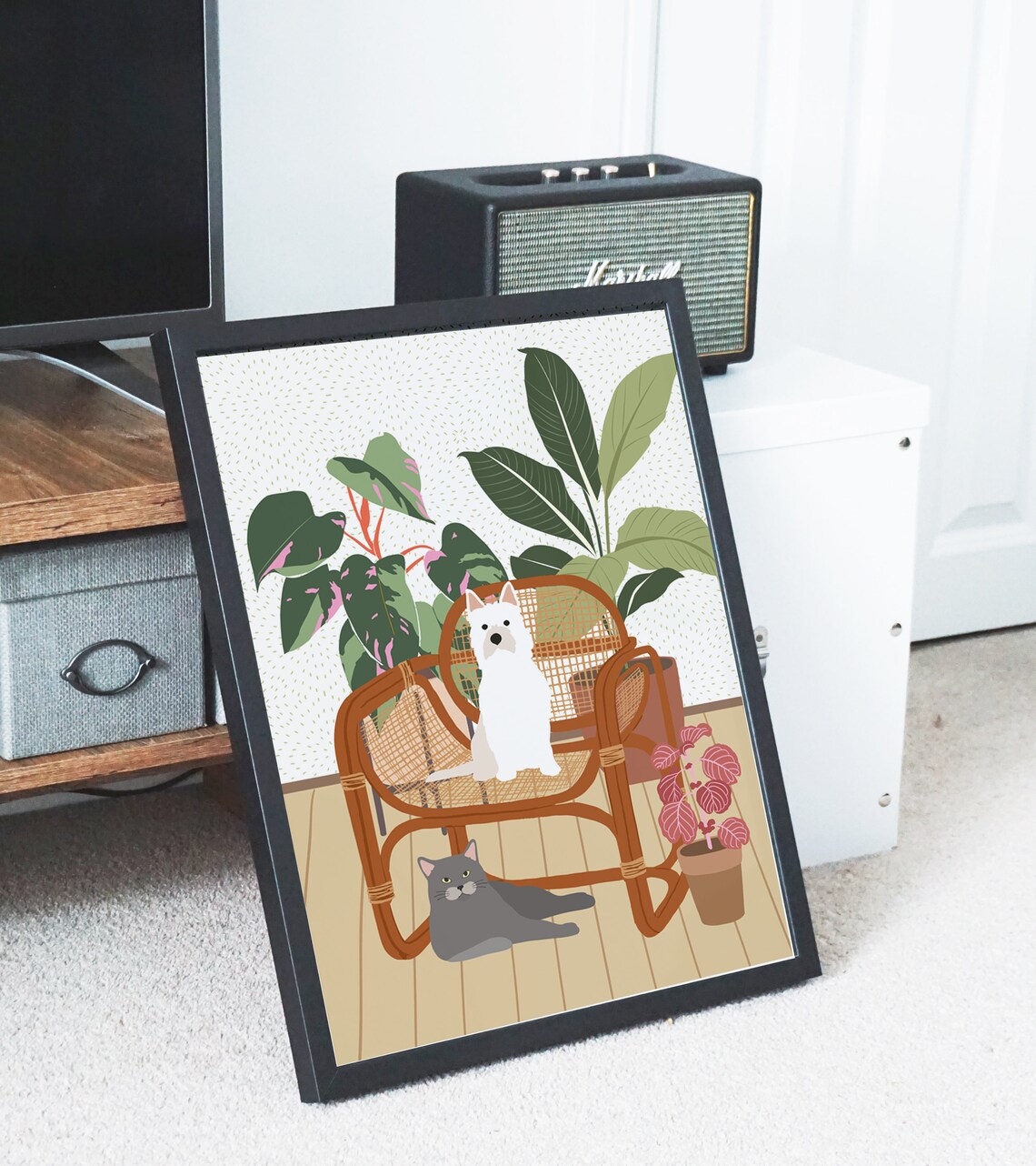 Dog And Cat In Home Art Print, Pet Lover Gift - Image 4