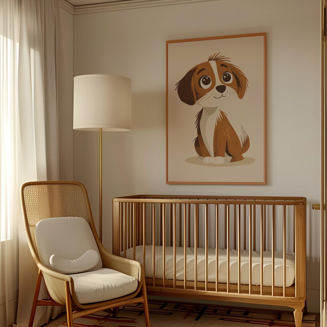 Sweet Cute Brown and White Puppy With Big Eyes Nursery Wall Art - Image 3