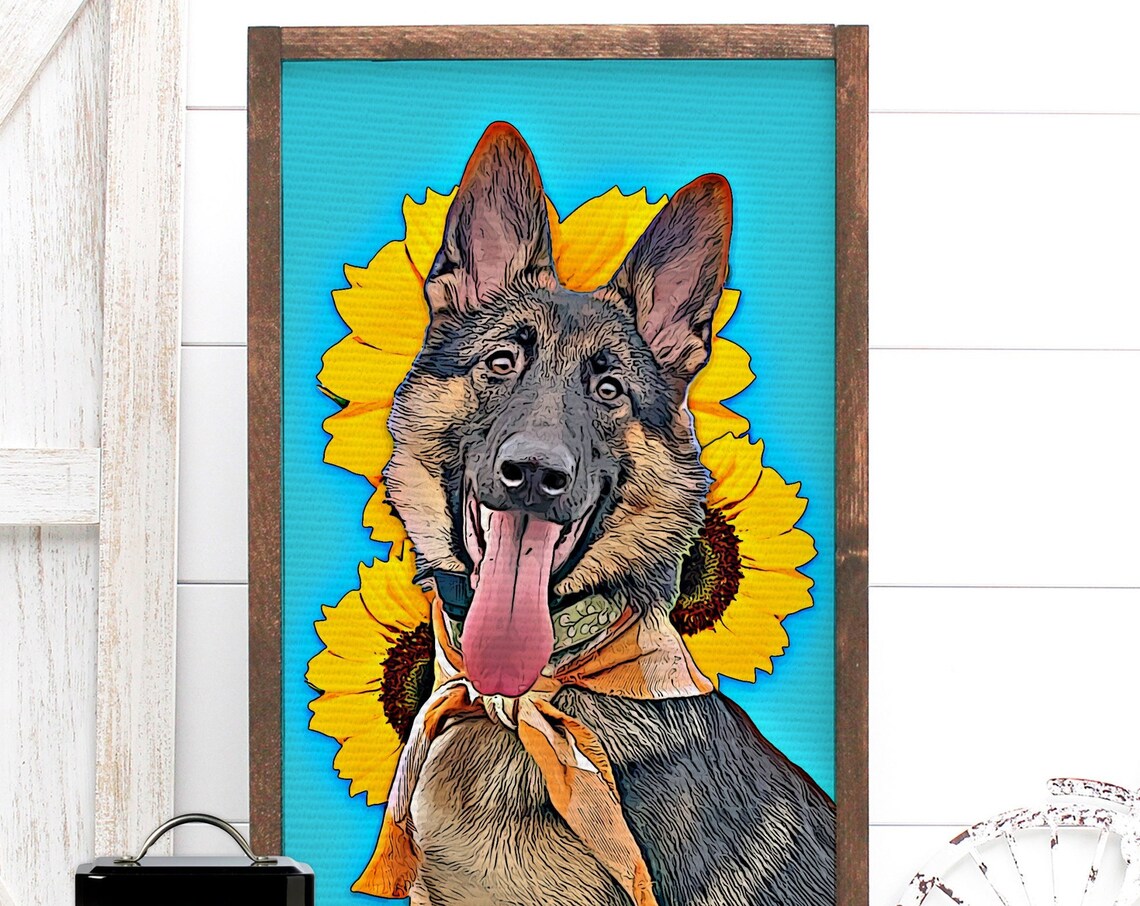 Custom Oil Effect Cat Portrait with Blue Flowers Pet Art Poster - Image 2
