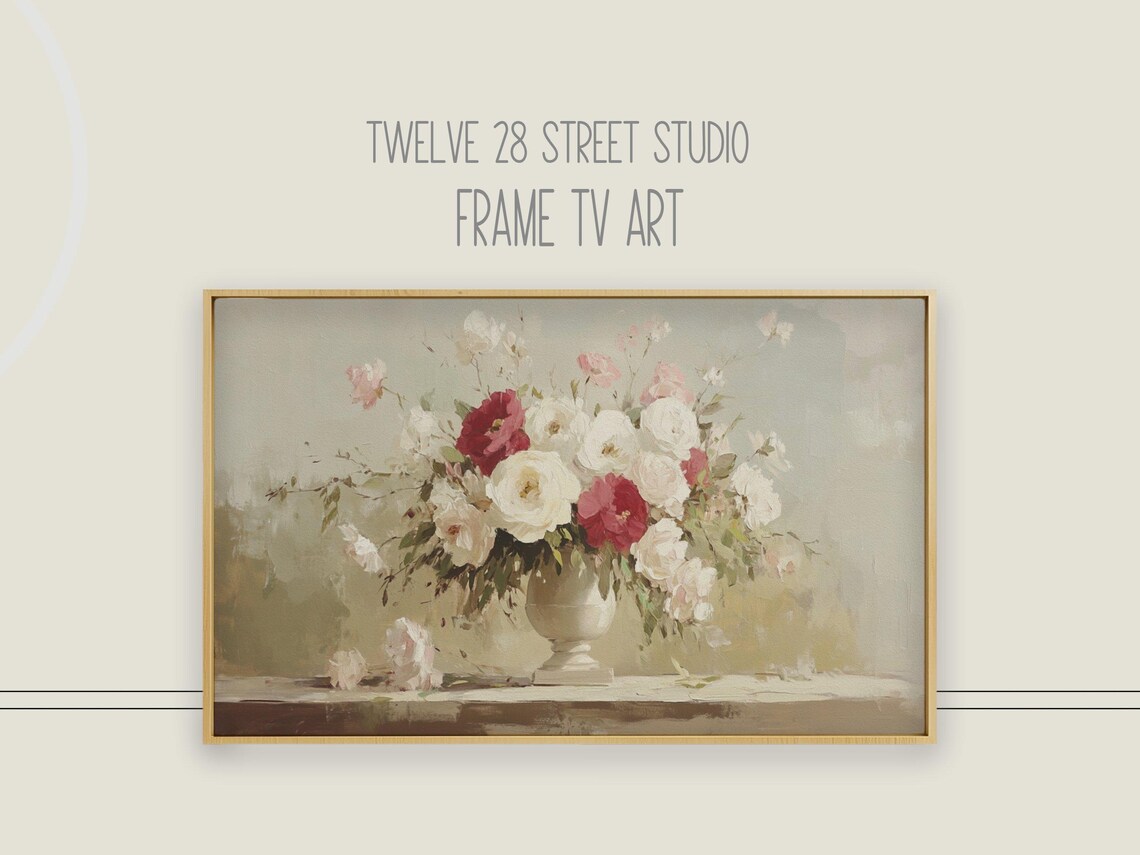 Red Pink Rose Bouquet White Urn Vase Romantic Still Life Art Poster