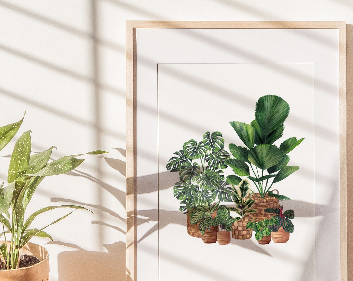 Monstera Palm Houseplant Group Modern Watercolor Botanical Poster - Image 3