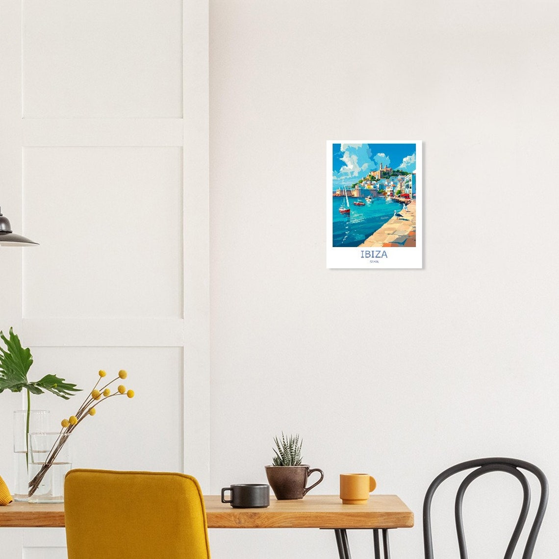 Ibiza Old Town Harbour Sailboats Seagulls Spain Travel Poster - Image 2