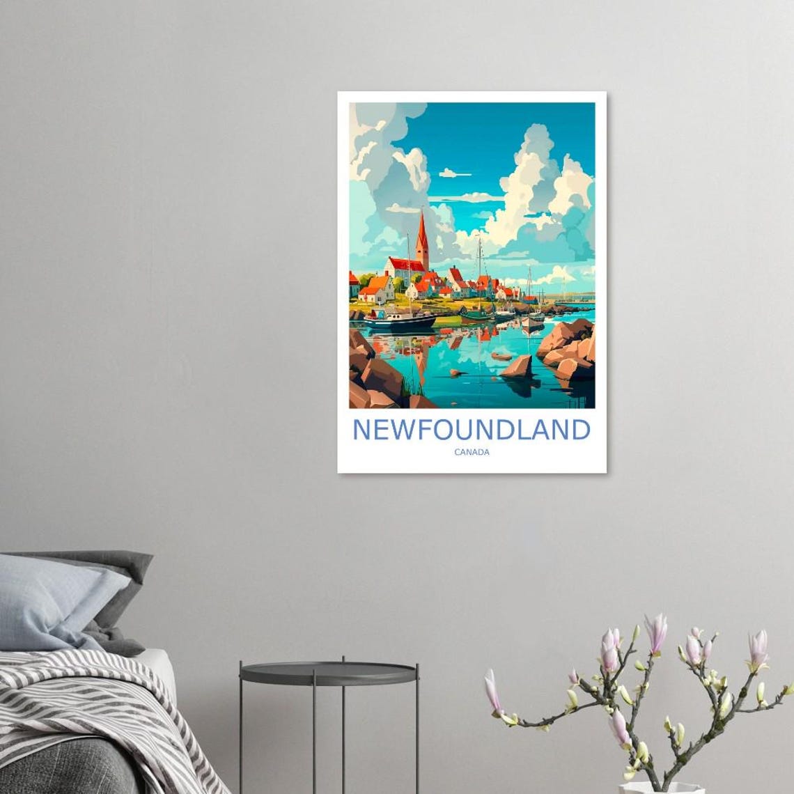 Newfoundland Canada Fishing Village Harbor Colorful Travel Poster - Image 2