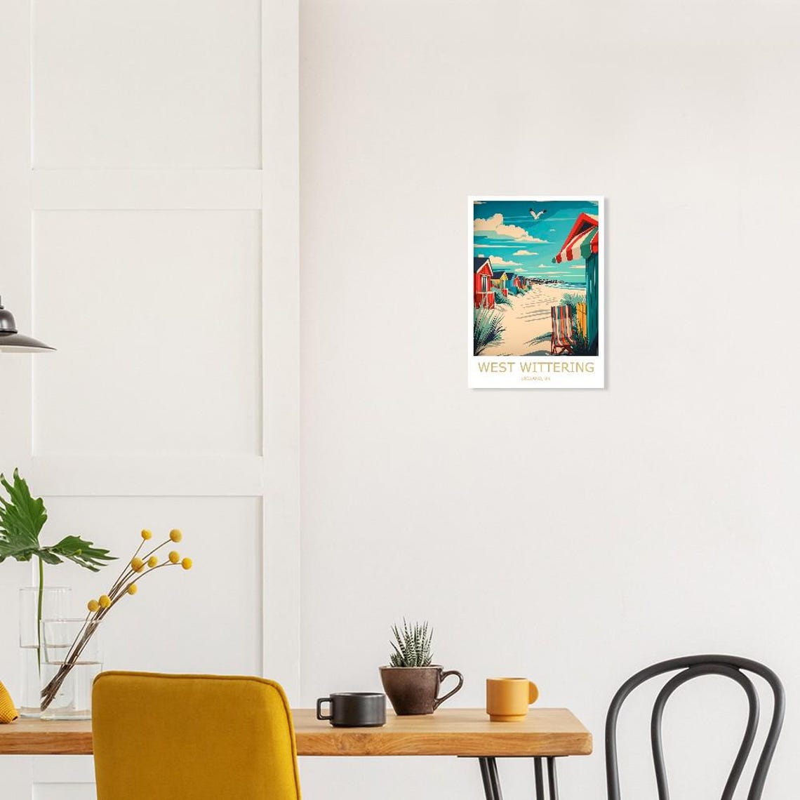 West Wittering Beach Huts Striped Deck Chair England Seaside Poster - Image 3