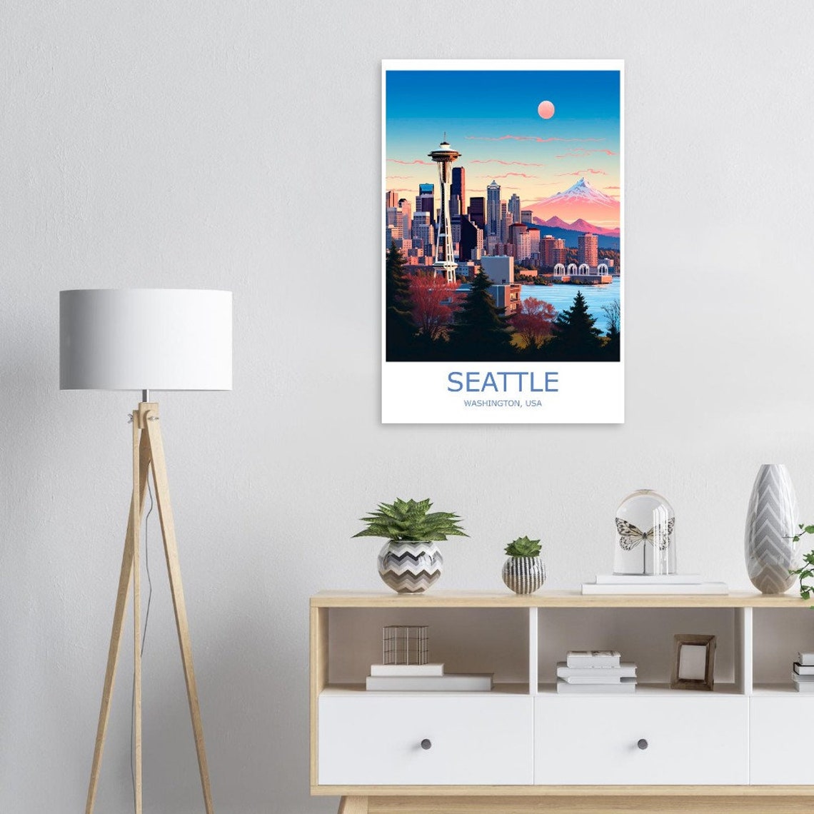 Seattle Washington Space Needle And Mount Rainier Travel Poster - Image 3