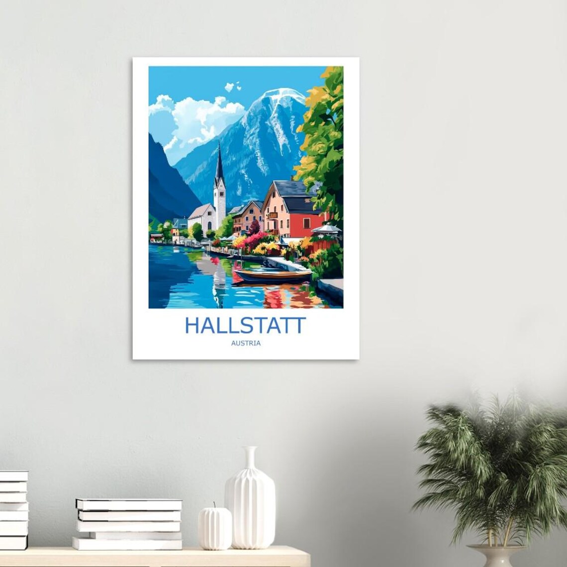Hallstatt Lakeside Village Church Spire and Alpine Peaks Travel Poster - Image 3