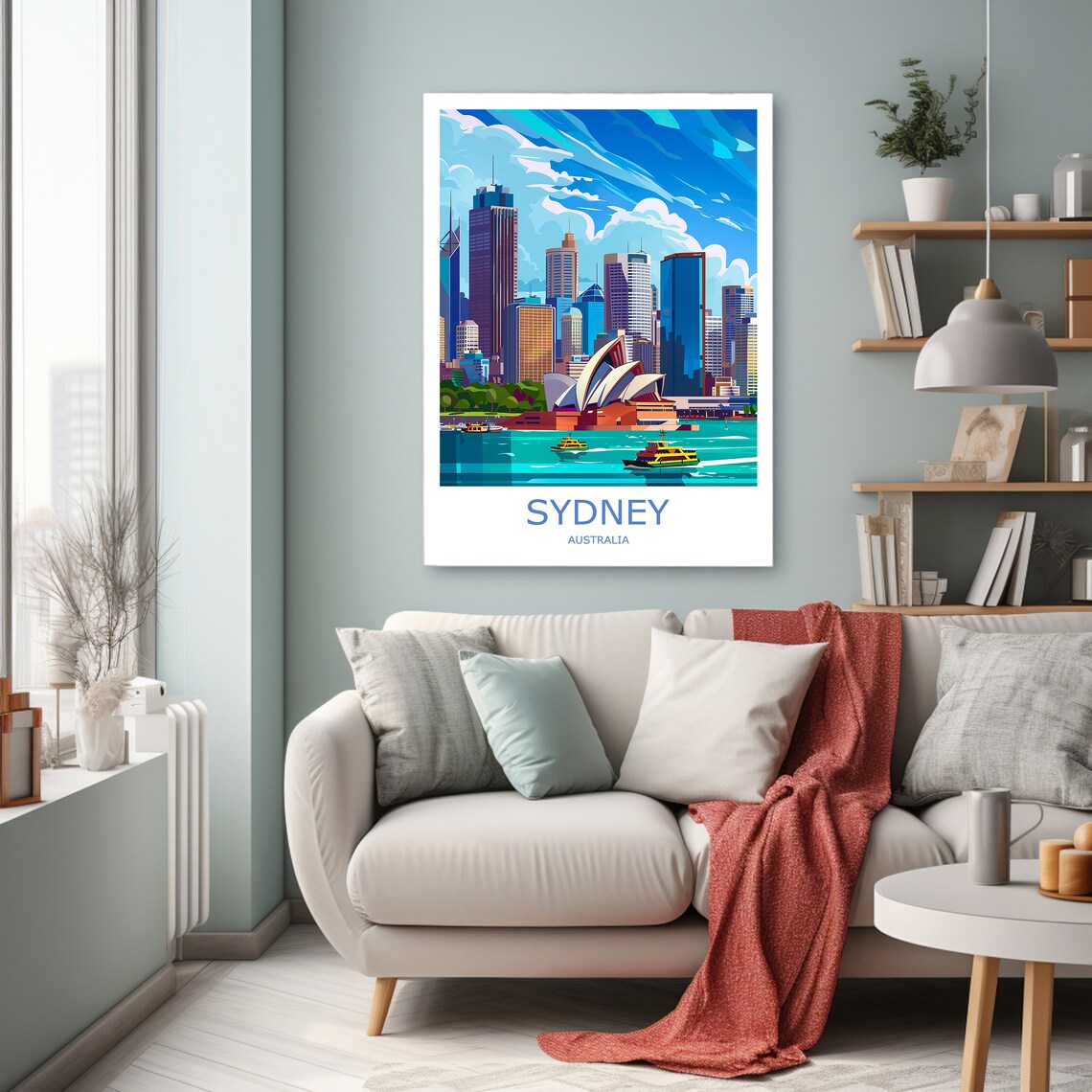 Sydney Opera House Harbour Ferries Blue Sky Modern Travel Poster - Image 3