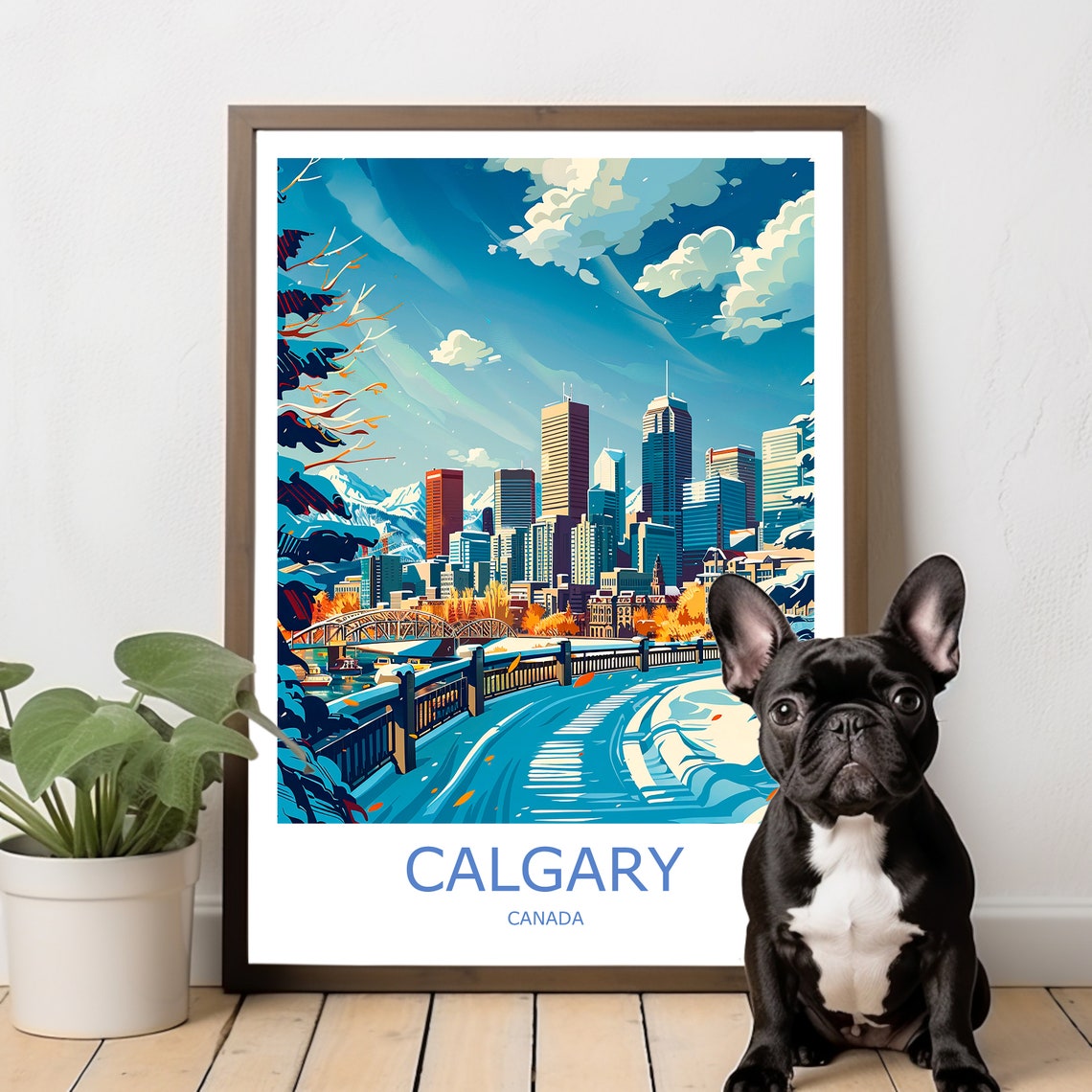 Calgary Canada Winter Skyline River Path Vintage Style Travel Poster - Image 2