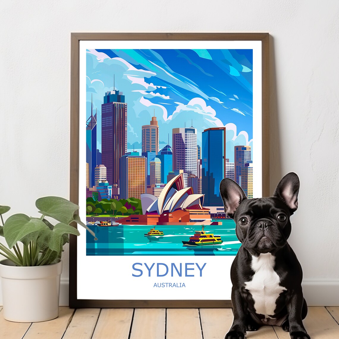 Sydney Opera House Harbour Ferries Blue Sky Modern Travel Poster - Image 2