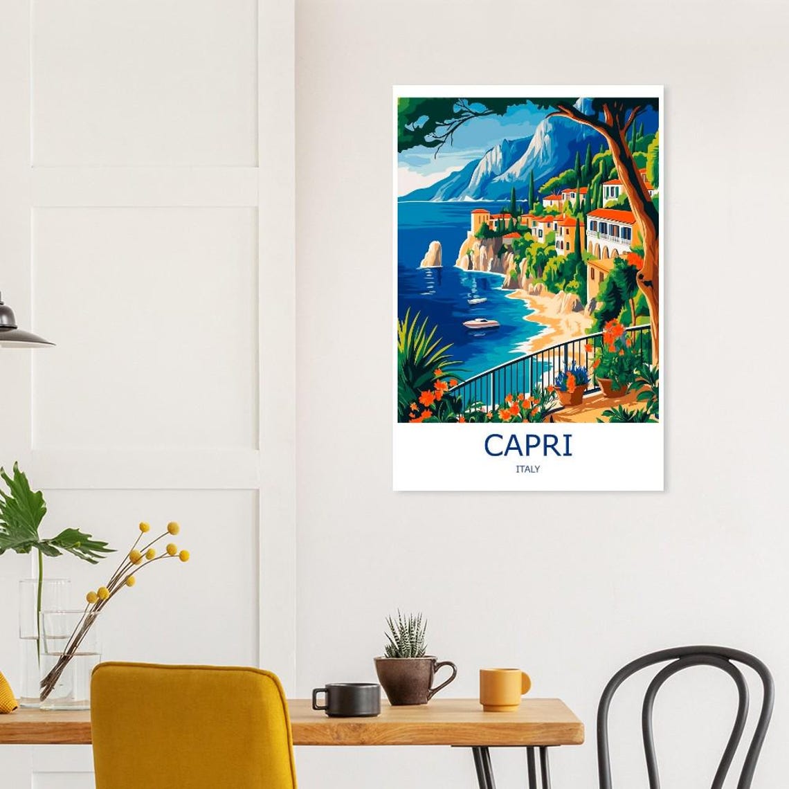 Capri Cliffside Village Boats and Blue Sea Italy Island Poster - Image 3