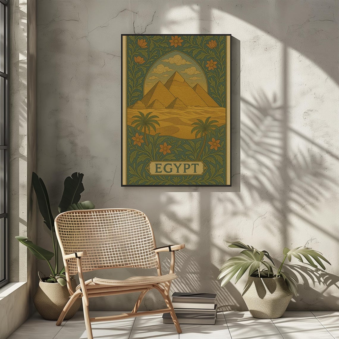Vintage Egypt Travel Poster With Pyramids And Floral Border Art