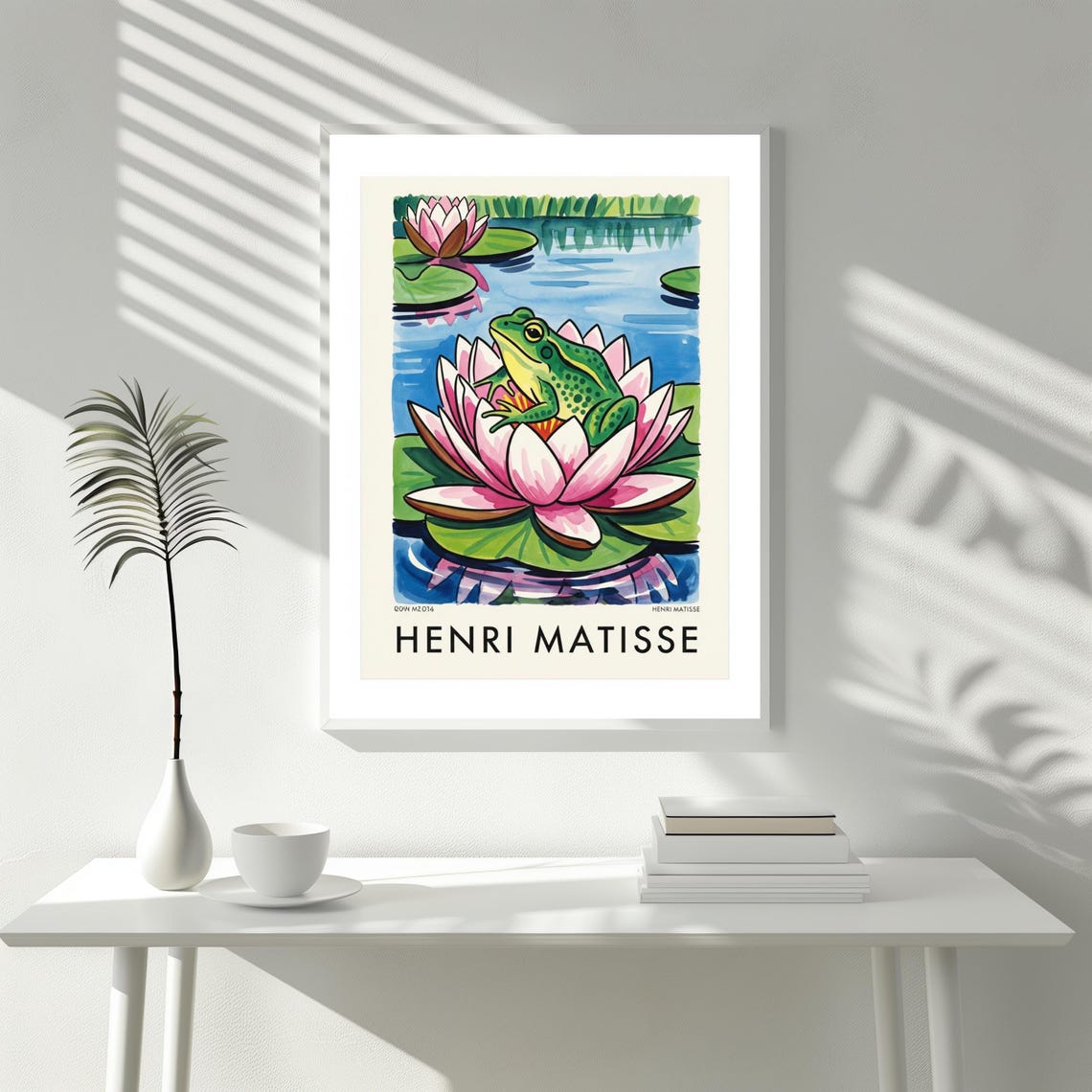 Henri Matisse Style Green Frog On Pink Water Lily Pond Art Print