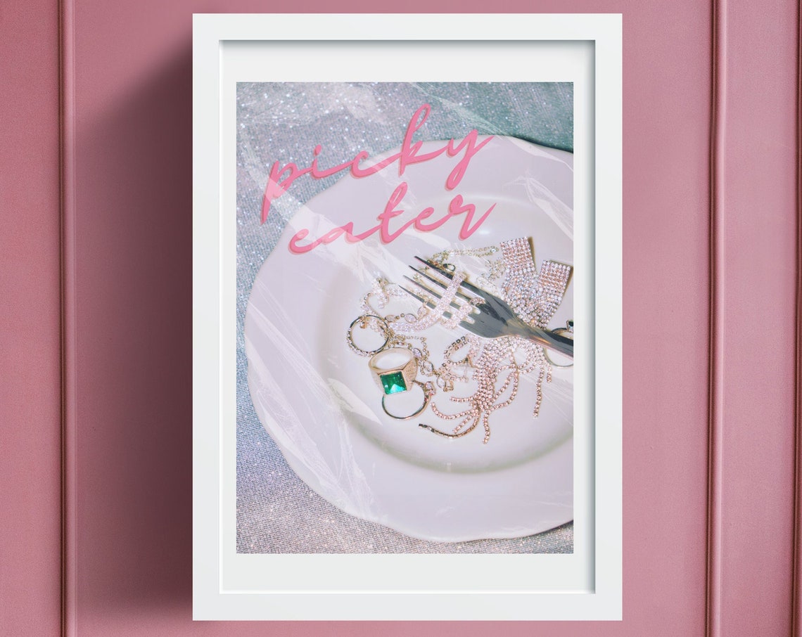 Funny Picky Eater Jewelry Plate Pink Script Girly Kitchen Poster - Image 3