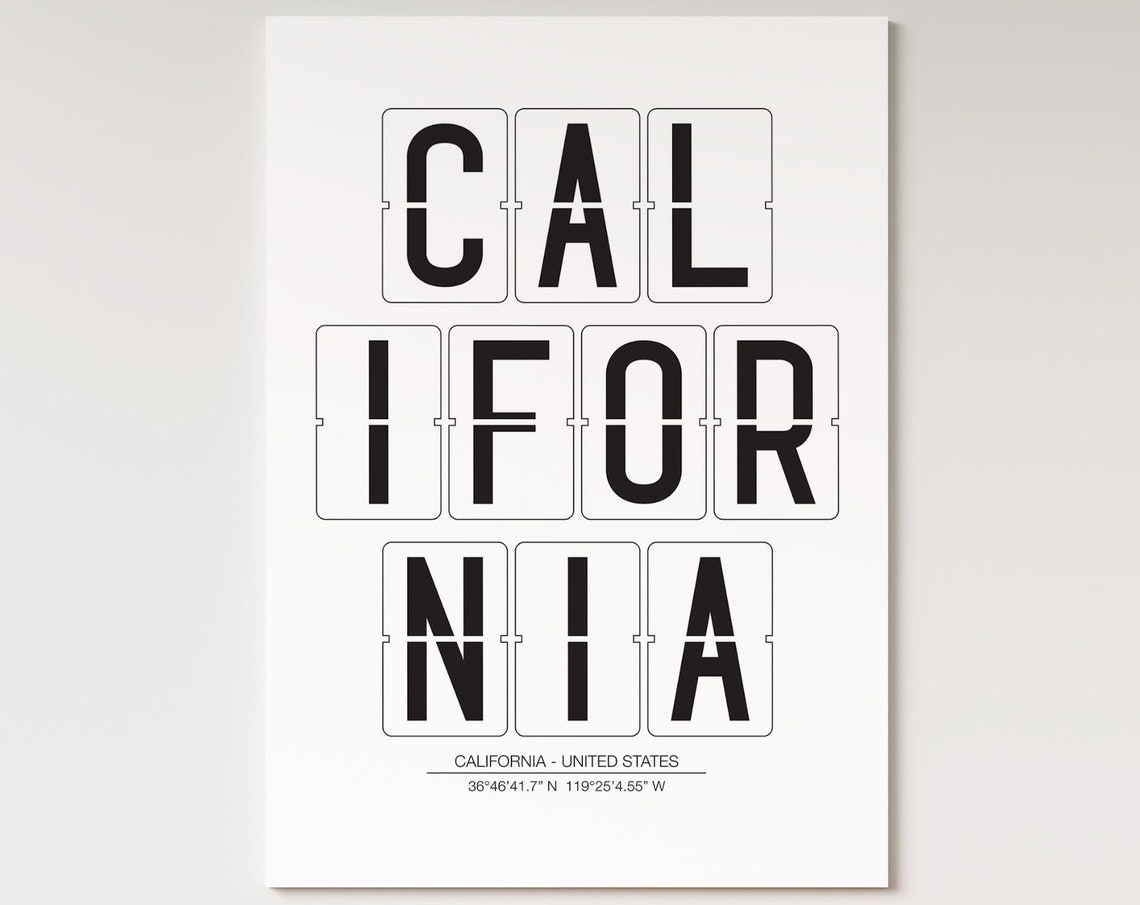 California Split Flap Departure Board Coordinates State Decor Poster