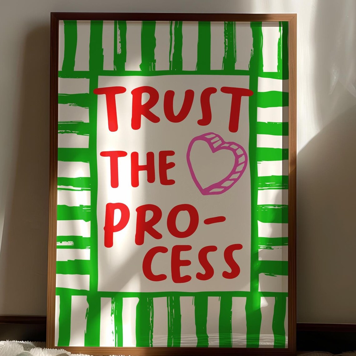 Trust The Process Green Striped Pink Affirmation Quote Poster
