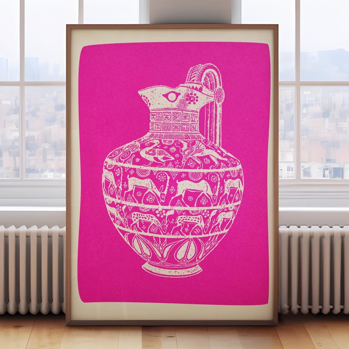 Hot Pink Greek Vase Ancient Amphora Trendy Classical Art Poster
