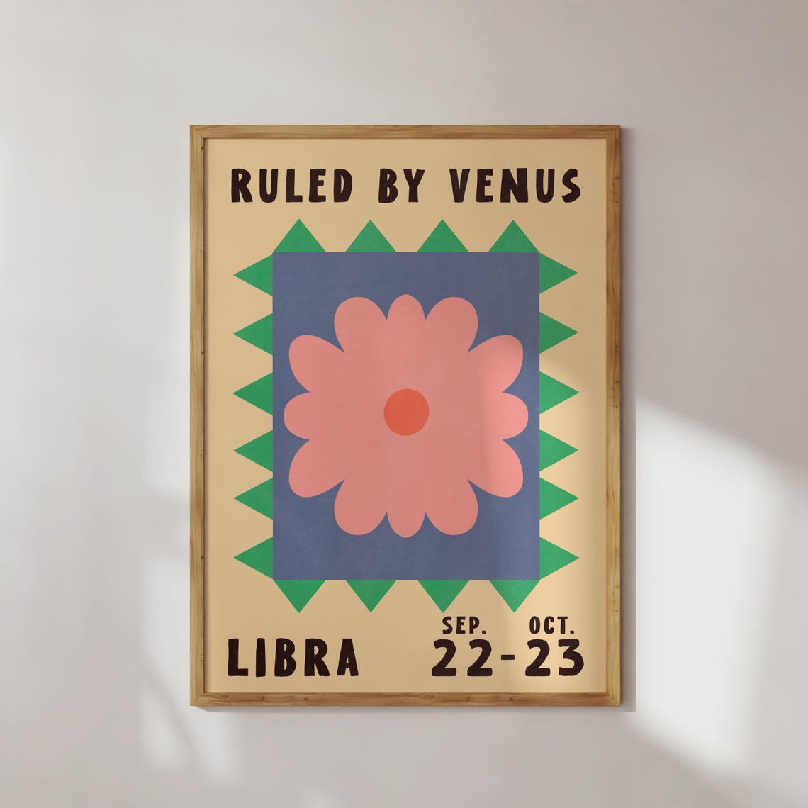 Libra Zodiac Flower Poster Ruled By Venus Retro Astrology Print