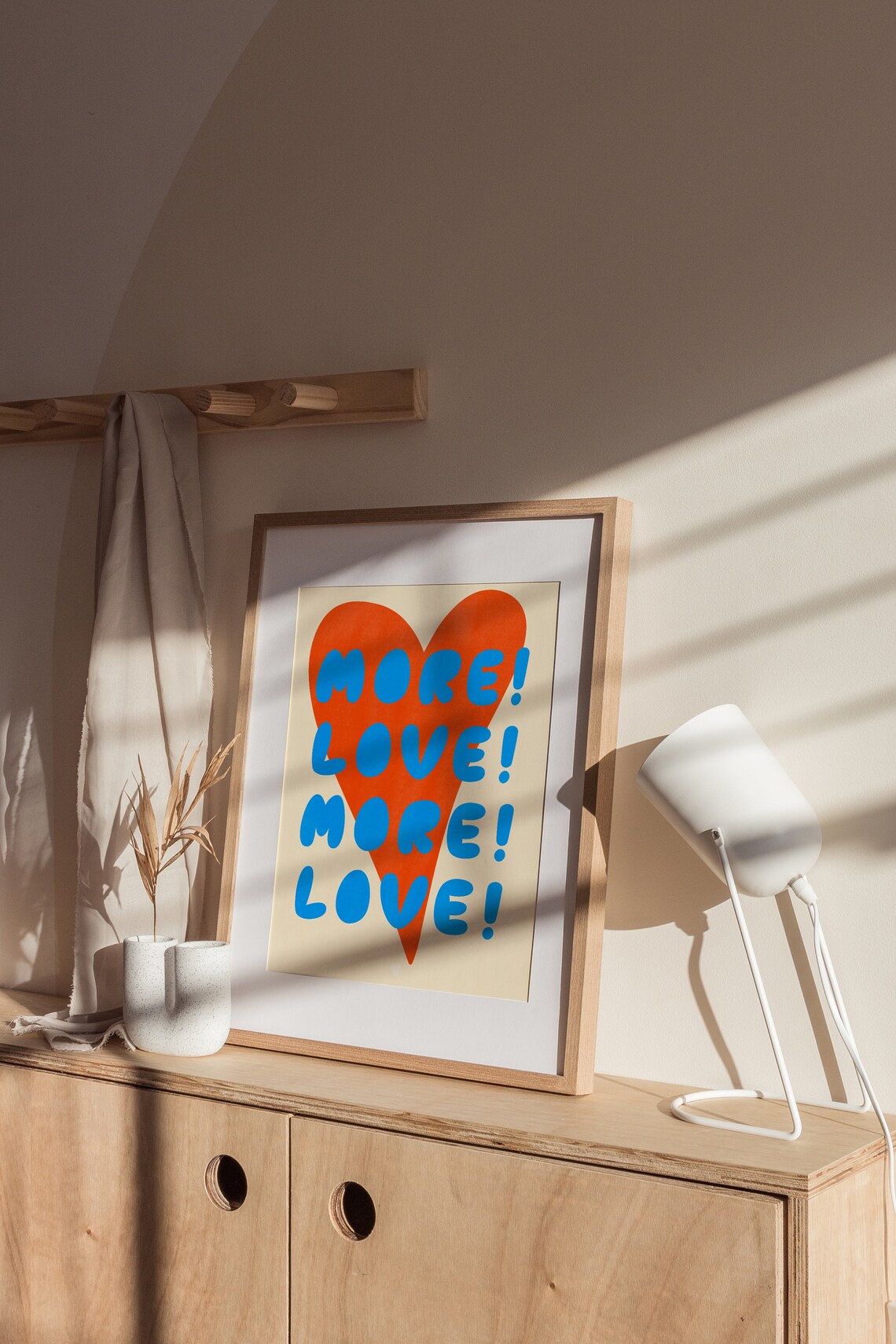 More Love More Love Bold Blue Orange Heart Typography Quote Poster - Image 3