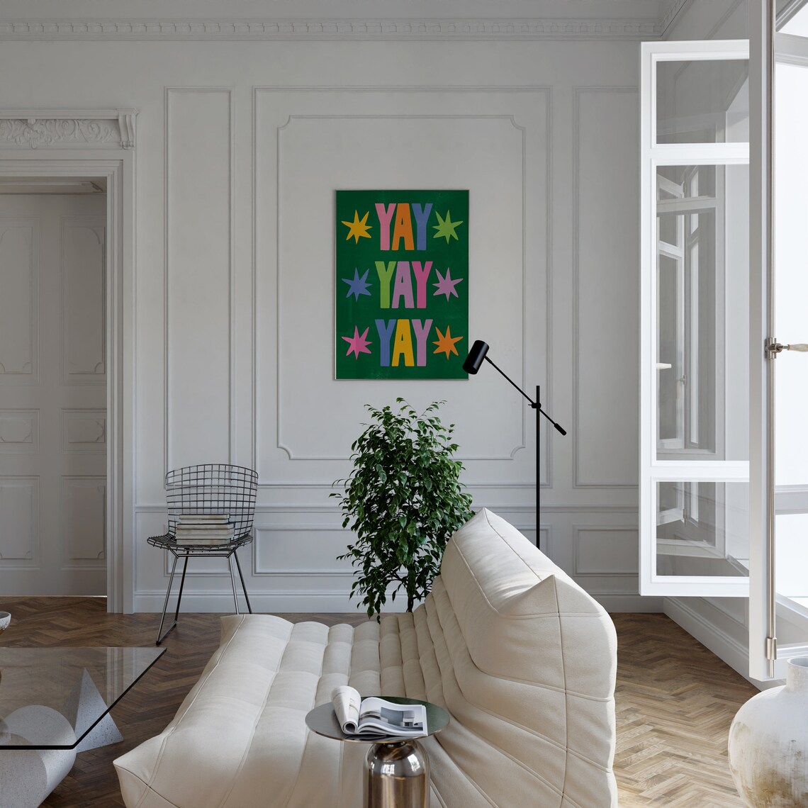 Yay Yay Yay Colorful Starburst Retro Fun Quote Typography Art Poster - Image 2