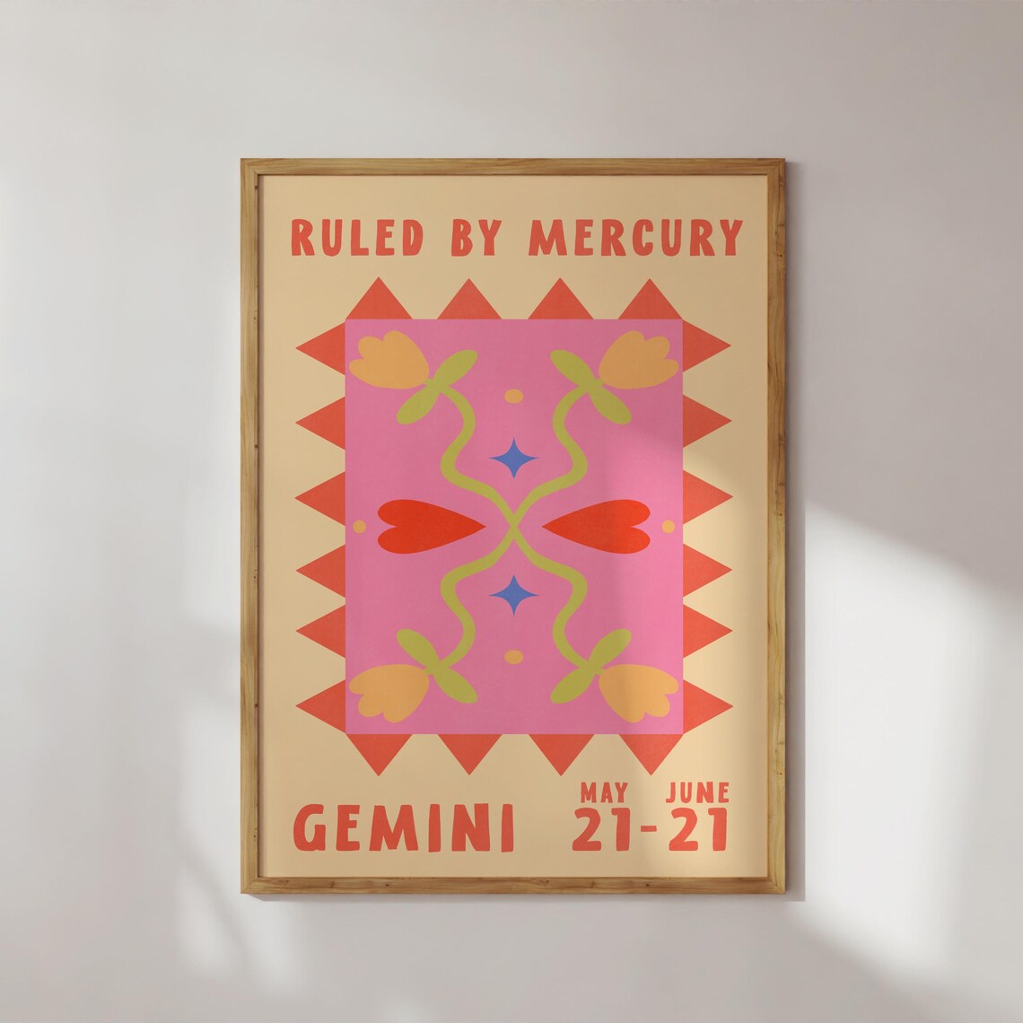 Gemini Zodiac Poster Ruled By Mercury Retro Flower Astrology Print - Image 3