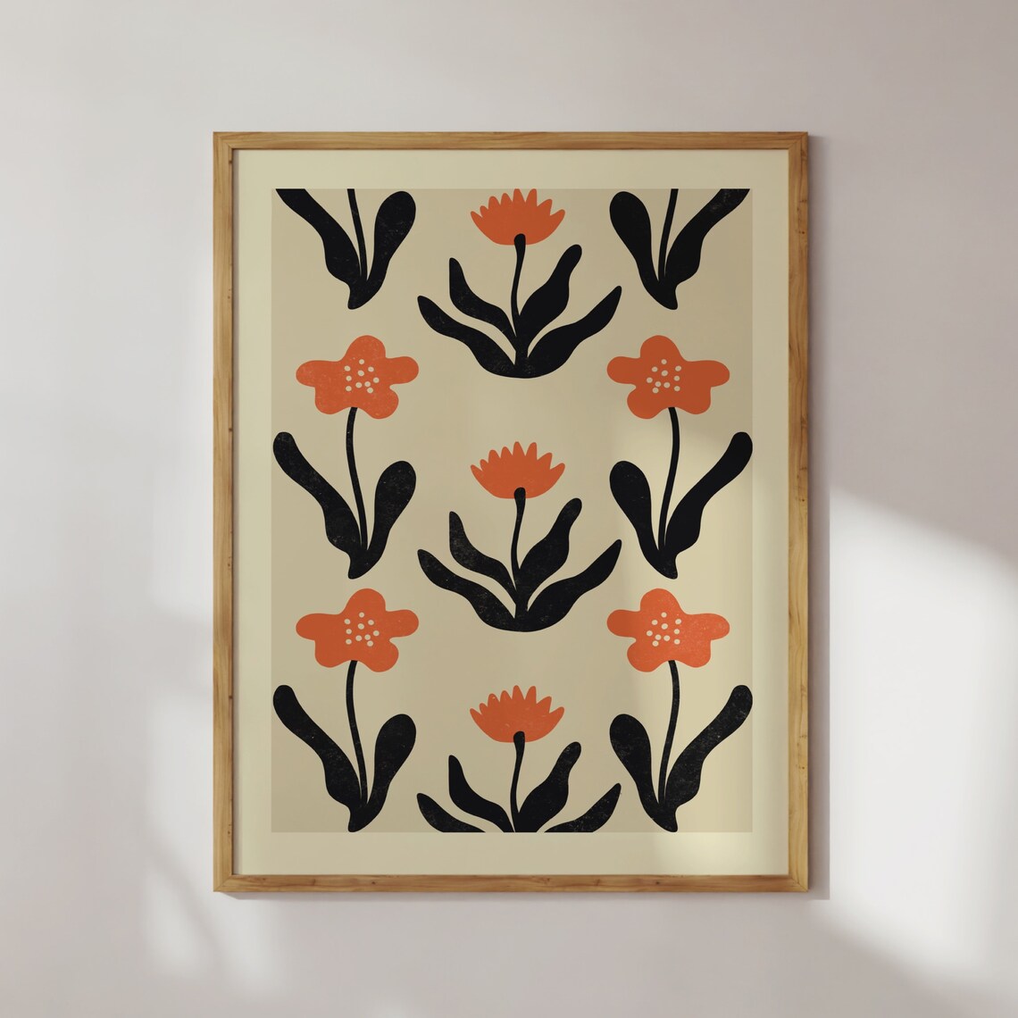 Poppy Wildflower Black Leaf Retro Botanical Flower Pattern Art Poster - Image 3