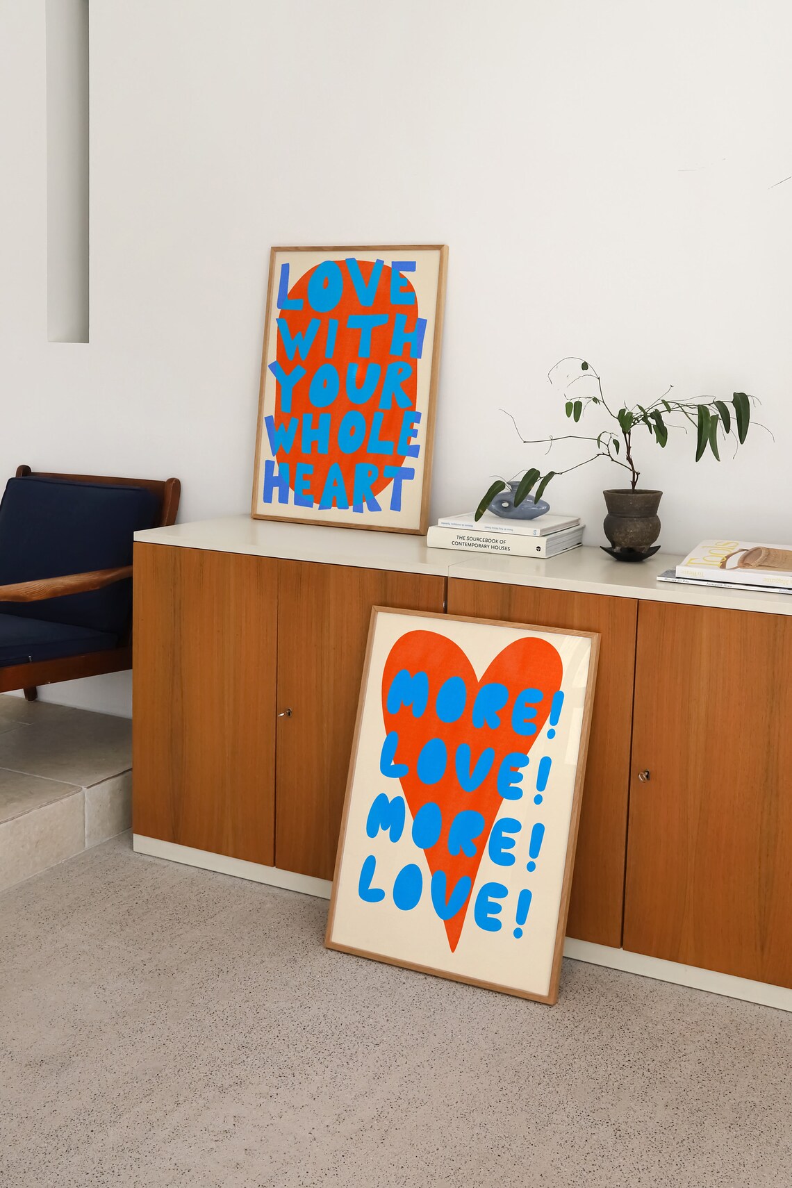More Love More Love Bold Blue Orange Heart Typography Quote Poster - Image 2