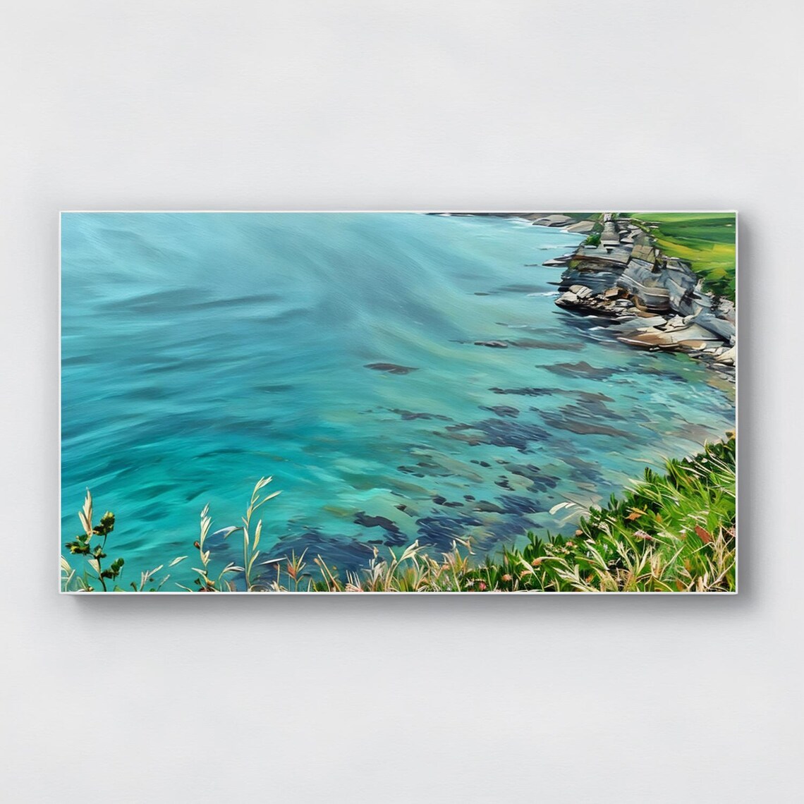Turquoise Sea Coast From Above Cliffs and Rocks Aerial Wall Art
