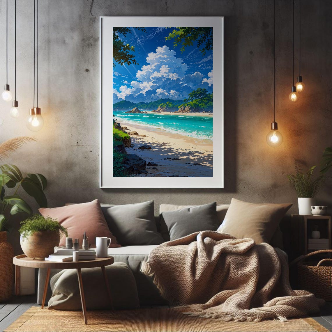 Tropical Anime Beach Art Print Coastal Seascape Wall Decor