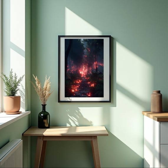 Dark Fantasy Jungle Print Mystical Ember Landscape 5 Sizes