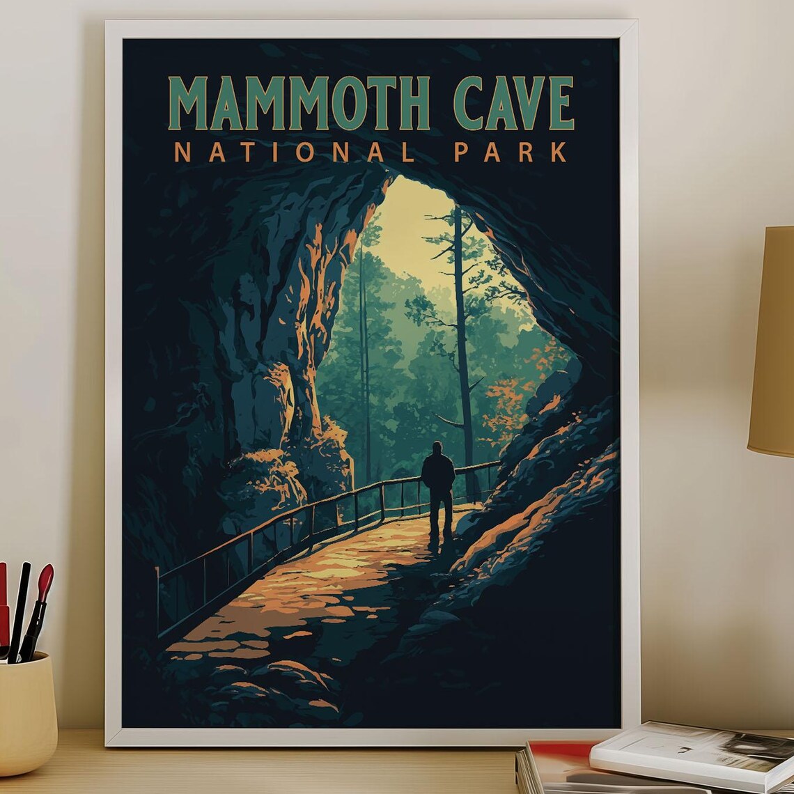 Mammoth Cave National Park Cave Entrance Explorer Path Dark Scenic Poster