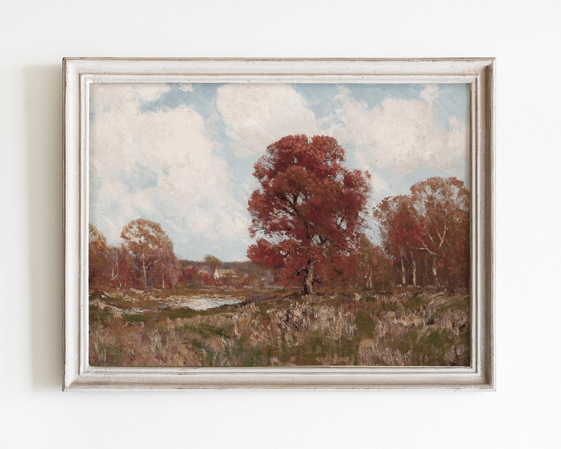 Vintage Autumn Painting French Country Wall Decor Fall Landscape Painting Vintage Landscape Print Landscape Art Oil Painting Vintage