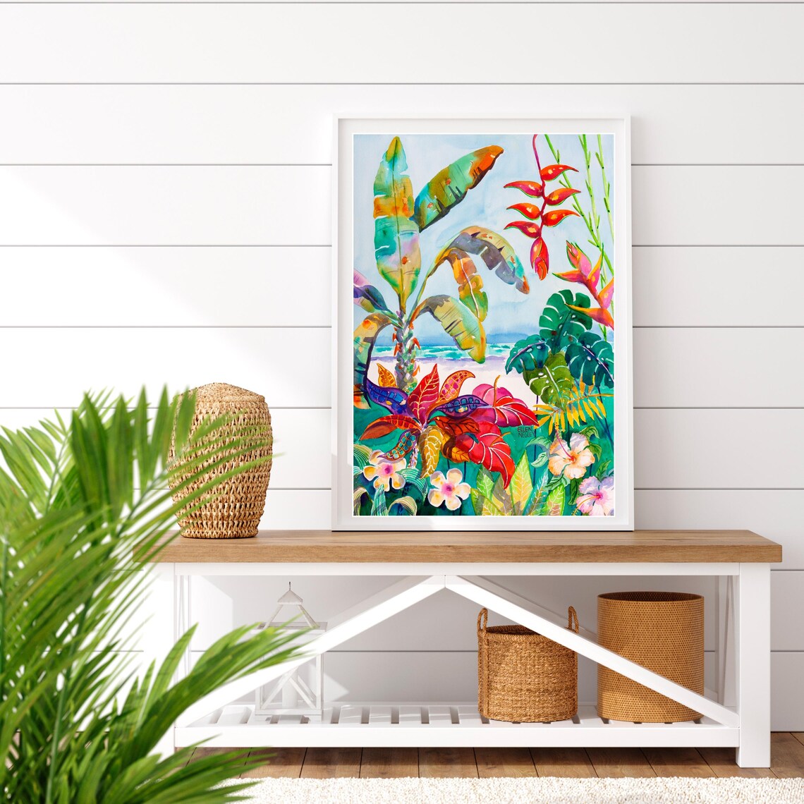 Ellen Negley Tropical Foliage Watercolor Art Print - Image 2