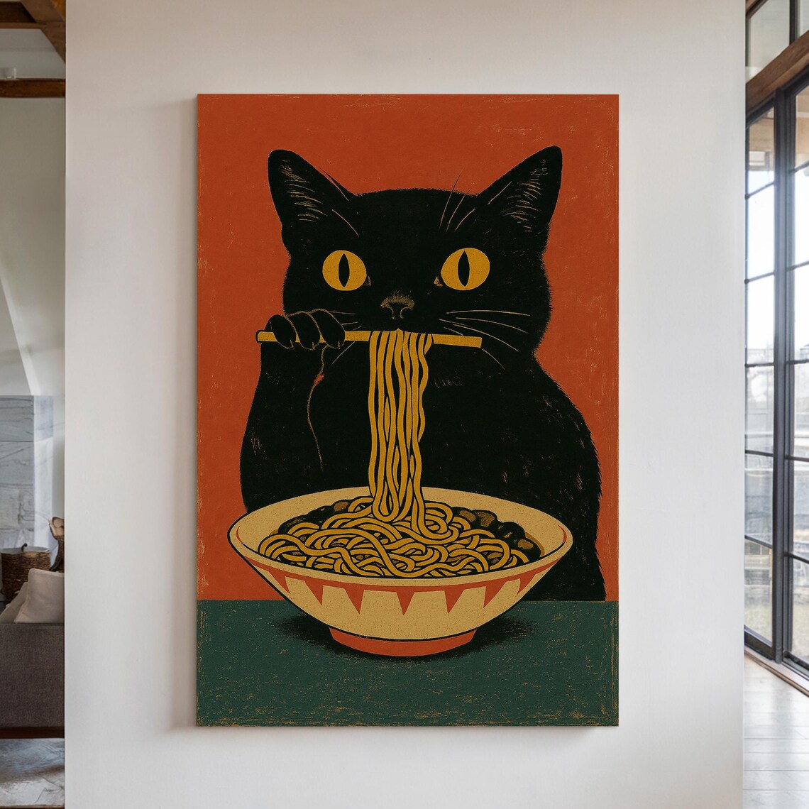 Black Cat Eating Ramen, Funny Retro Japanese Style - Image 5