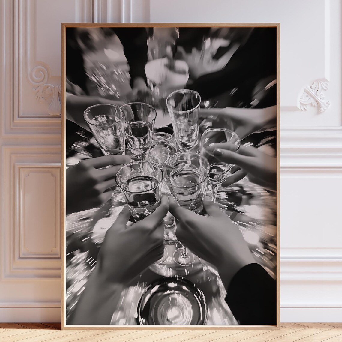 Black and White Champagne Cheers Toast Celebration Party Photo Wall Poster