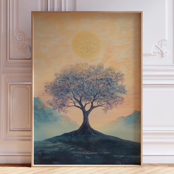 Tree Of Life Wall Art Print Zen Meditation Spiritual Painting Mindful Vertical