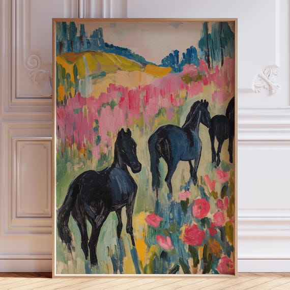 Pink Horse Print Girl Wall Art Animal Nursery For Girls Room Watercolor